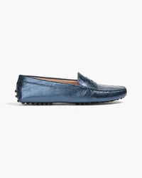 TOD'S Metallic textured-leather loafers - Blue Blue