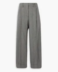 Ganni Lace-trimmed striped herringbone straight-leg pants - Gray Gray