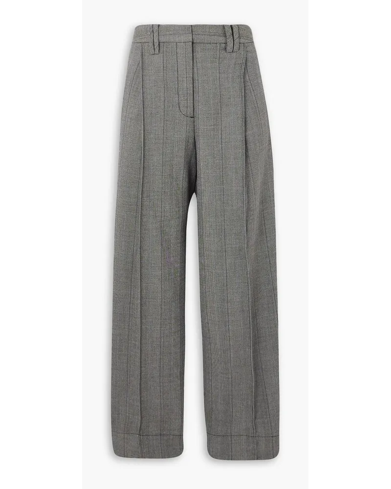 Ganni Lace-trimmed striped herringbone straight-leg pants - Gray Gray