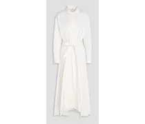 Pleated cotton-blend poplin maxi shirt dress - White