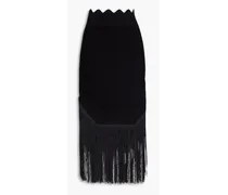 Fringed jacquard-knit midi skirt - Black