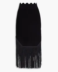 Victoria Beckham Fringed jacquard-knit midi skirt - Black Black