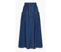 Topstitched linen maxi skirt - Blue