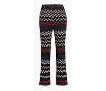 Metallic crochet-knit flared pants - Black