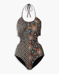 Ulla Johnson Mabel cutout printed halterneck swimsuit - Brown Brown