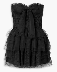 LoveShackFancy Faron bow-detailed tiered flocked tulle mini dress - Black Black