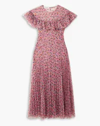 Philosophy Di Lorenzo Serafini Ruffled pleated floral-printed tulle midi dress - Pink Pink