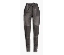 Mia denim effect-print French cotton-terry tapered pants - Gray