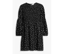 Shirred polka-dot crepe mini dress - Black