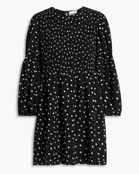 Ganni Shirred polka-dot crepe mini dress - Black Black