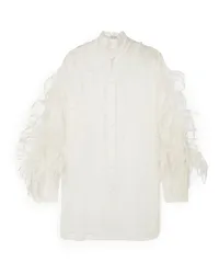 Valentino Garavani Feather-trimmed ruffled silk-organza blouse - White White