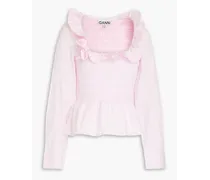 Ganni Smocked cotton-poplin blouse - Pink Pink