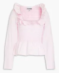 Ganni Smocked cotton-poplin blouse - Pink Pink