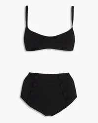 Lisa Marie Fernandez Button-embellished seersucker bikini - Black Black