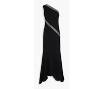 One-shoulder crystal-embellished crepe maxi dress - Black