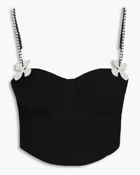 Area Cropped crystal-embellished wool-blend crepe bustier top - Black Black