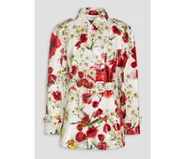 Belted coated floral-print trench coat - White