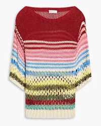 RED Valentino Striped open-knit cotton-blend sweater - Burgundy Burgundy