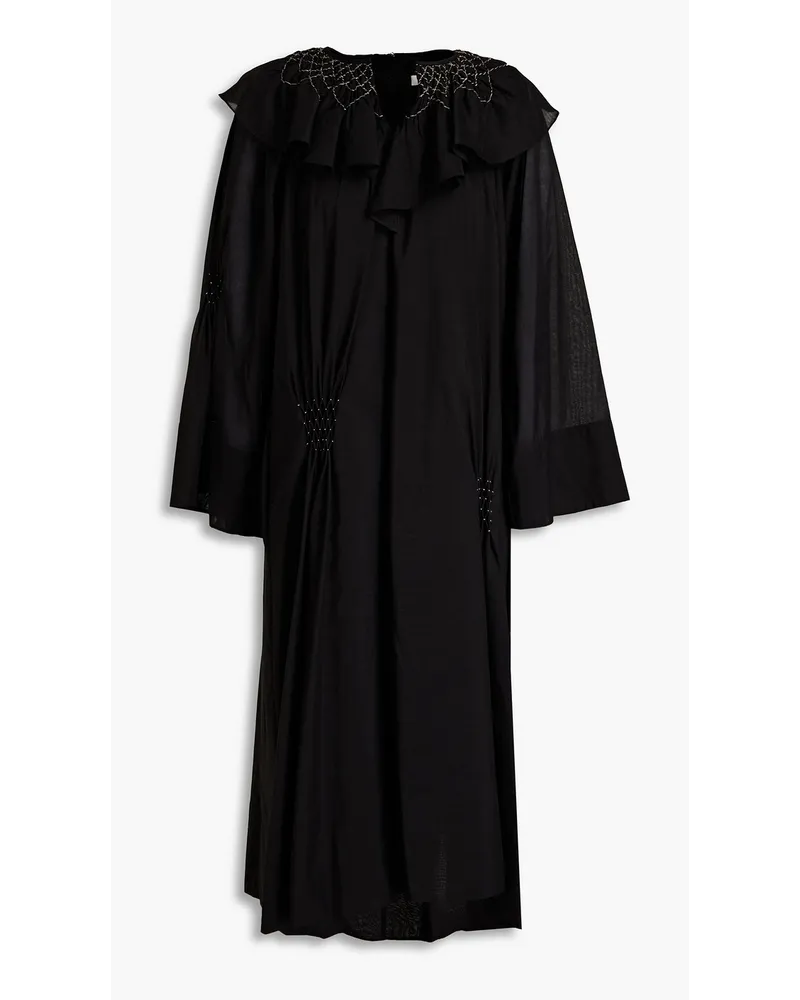 Ruffled cotton-blend mousseline midi dress - Black