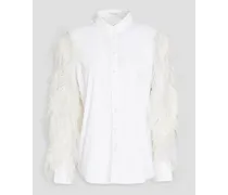 Organza-paneled cotton-blend poplin shirt - White