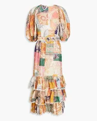 Zimmermann Ruffled printed linen midi dress - Pink Pink