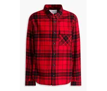 Shell-trimmed checked cotton-flannel shirt - Red