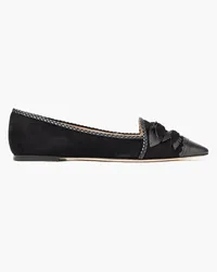 TOD'S Bow-embellished leather and suede point-toe flats - Black Black