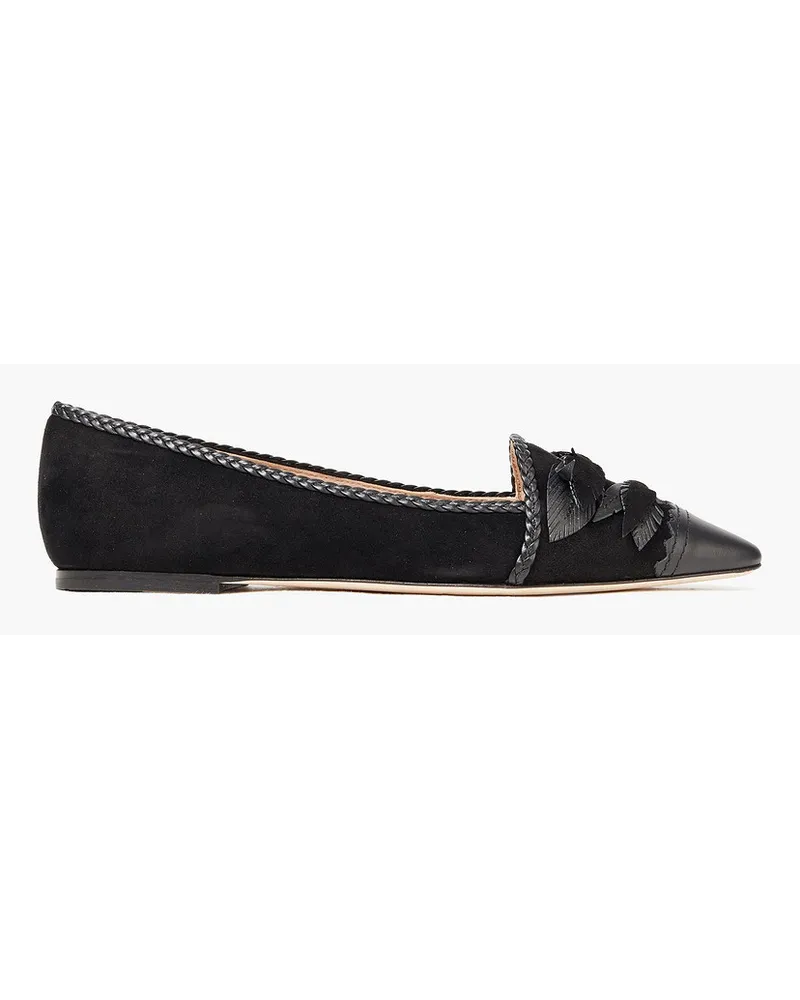 TOD'S Bow-embellished leather and suede point-toe flats - Black Black