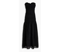 Kalli strapless shirred cotton and silk-blend voile maxi dress - Black