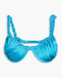 Isa Boulder Ruched stretch-satin underwired bikini top - Blue Blue