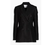 Double-breasted wool-blend twill blazer - Black