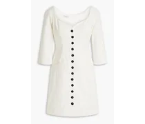 Button-embellished cotton-blend grosgrain mini dress - White