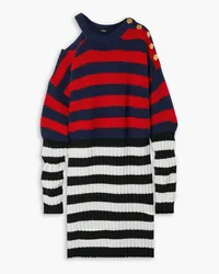 Balmain Cutout striped ribbed wool-blend dress - Red Red