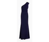 One-shoulder belted crepe gown - Blue