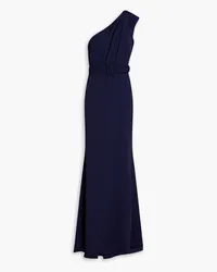 Badgley Mischka One-shoulder belted crepe gown - Blue Blue