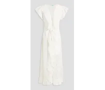 Brianna ruffled embroidered georgette coverup - White