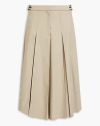 Brunello Cucinelli Bead-embellished pleated cotton-blend twill midi skirt - Neutral Neutral