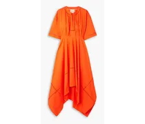Talita asymmetric organic cotton-poplin midi dress - Orange