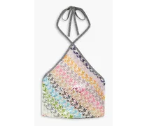 Mare striped metallic crochet-knit halterneck top - Multicolor