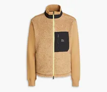 Faux shearling-paneled cotton-fleece zip-up sweatshirt - Brown