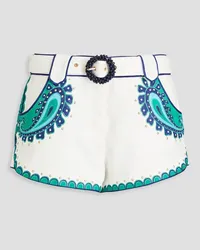 Zimmermann Embellished paisley-print linen shorts - White White