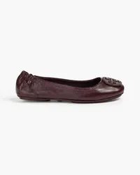 Tory Burch Embellished glossed pebbled-leather ballet flats - Burgundy Burgundy