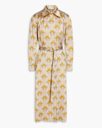 Tory Burch Printed silk-satin midi shirt dress - Neutral Neutral