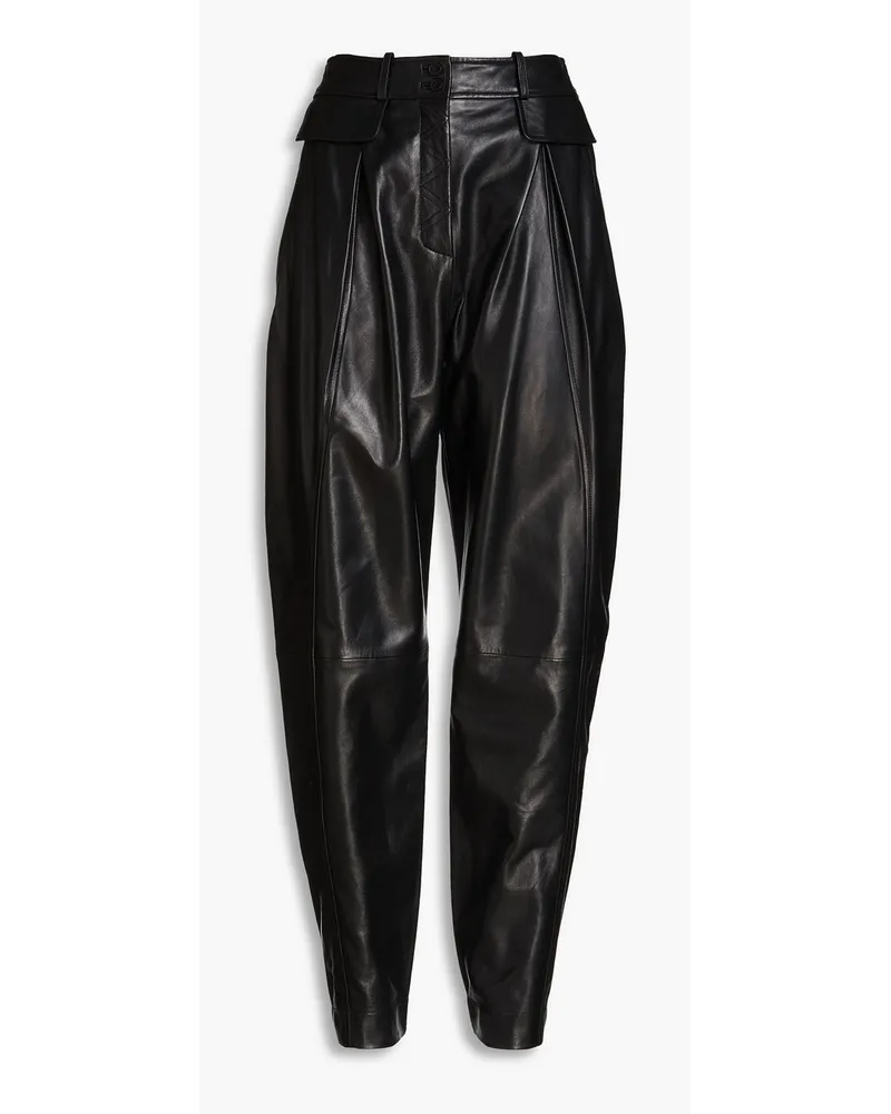 Alberta Ferretti Pleated leather tapered pants - Black Black