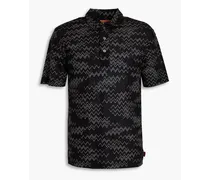Appliquéd crochet-knit cotton-blend polo shirt - Black