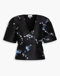 Ganni Bow-detailed jacquard top - Black Black