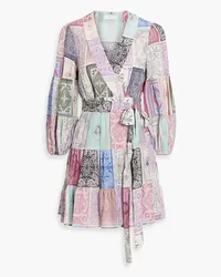 Zimmermann Patchwork-effect printed crepe mini wrap dress - Purple Purple