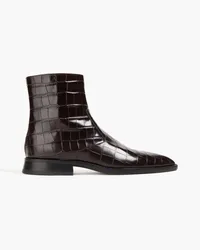 Victoria Beckham Croc-effect leather ankle boots - Burgundy Burgundy