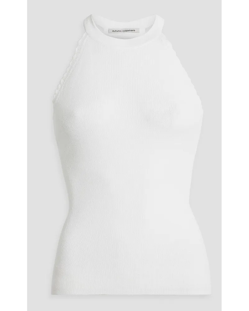 Autumn Cashmere Scalloped cutout ribbed-knit halterneck top - White White