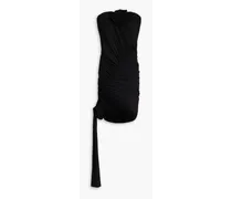 Strapless floral-appliquéd ruched jersey mini dress - Black